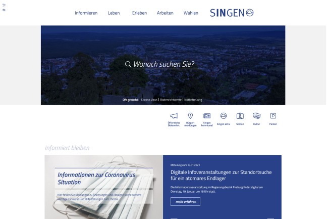 Screenshot der Internetseite www.singen.de