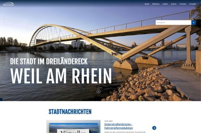 Ausschnitt der Internetseite Weil am Rhein, Link zu www.weil-am-rhein.de